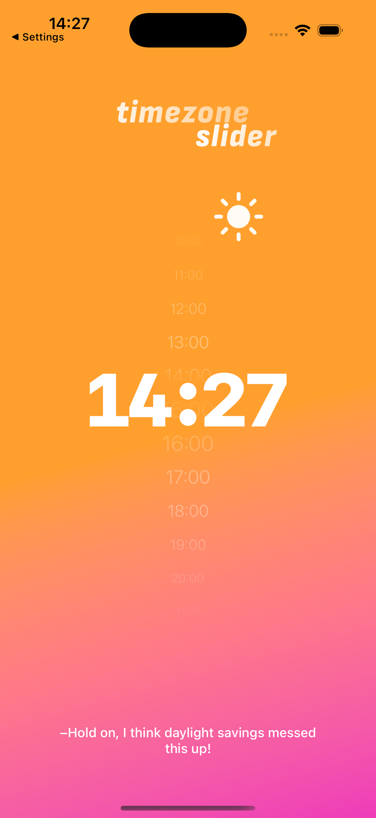 Time Slider app splash screen with timezone converter branding